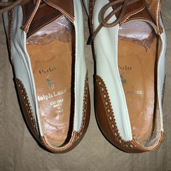Polo Ralph Lauren 2 tone wingtip spectator oxfords Sz 8 white brown brogues - Picture 5 of 7